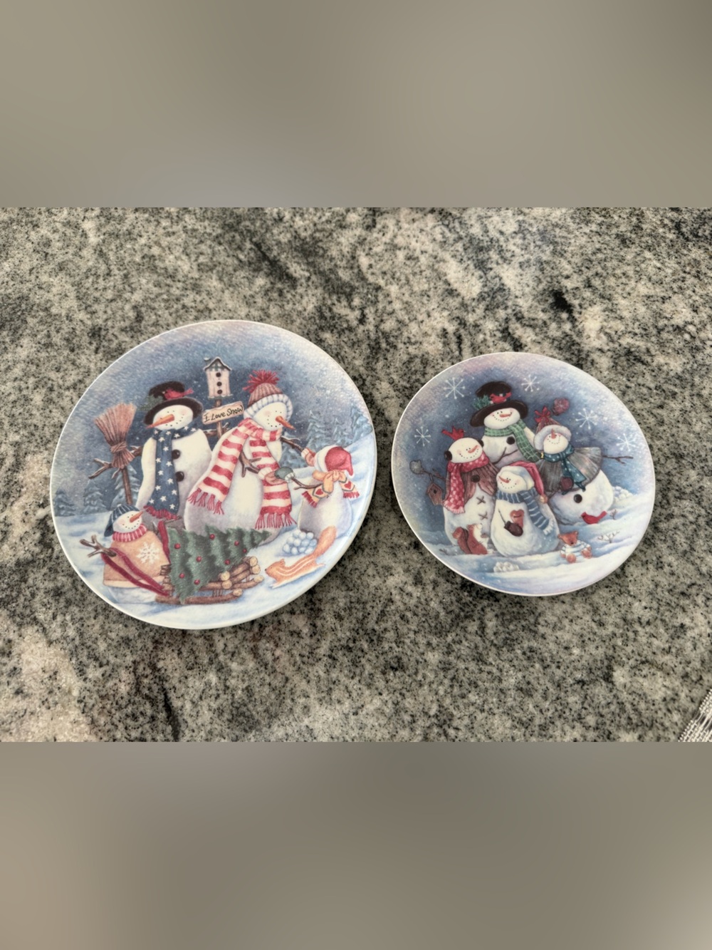 Holiday Snowman Decorative Plates - Blue/White